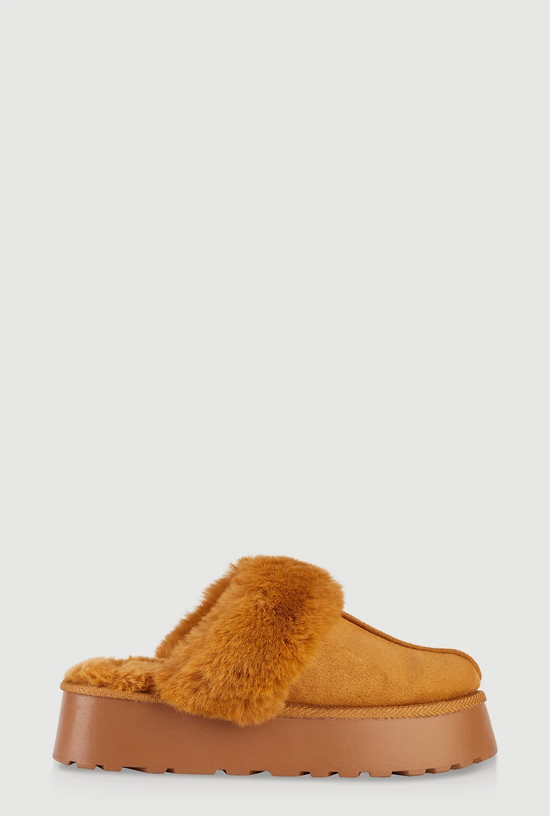 Womens Faux Fur Platform Slippers,