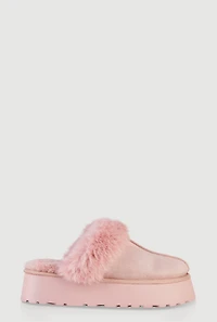 Womens Faux Fur Platform Slippers, Pink,