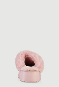 Womens Faux Fur Platform Slippers, Pink,