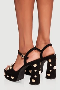 Womens Charm Embellished Platform Block Heel Sandals,
