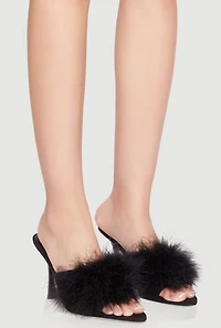 Feather Detail High Heel Mules