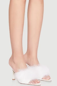 Feather Detail High Heel Mules