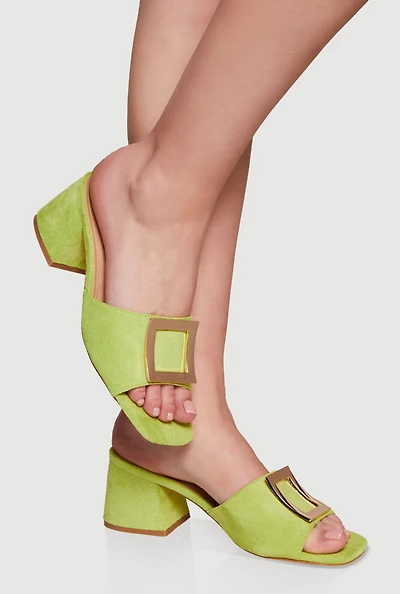 Womens Stylish Metallic Open Toe Mules with Block Heel,