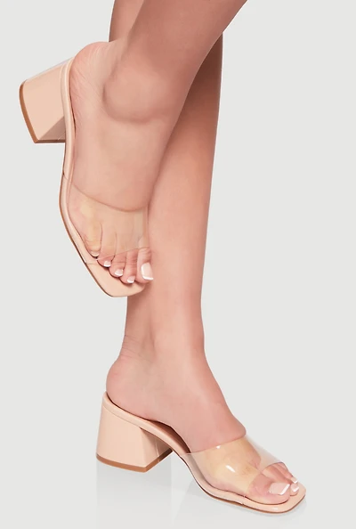 Womens Open Toe Block Heel Mules,