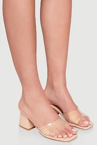 Womens Open Toe Block Heel Mules, Beige, Size 6