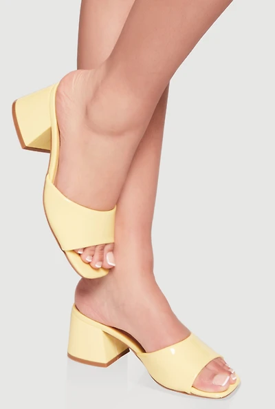 Womens Open Toe Block Heel Mules, Yellow, Size 7.5