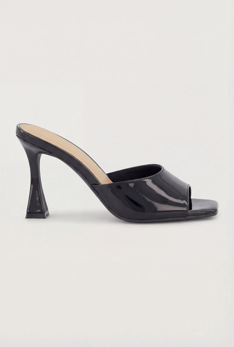 Open Square Toe Spool Heel Mule Sandals