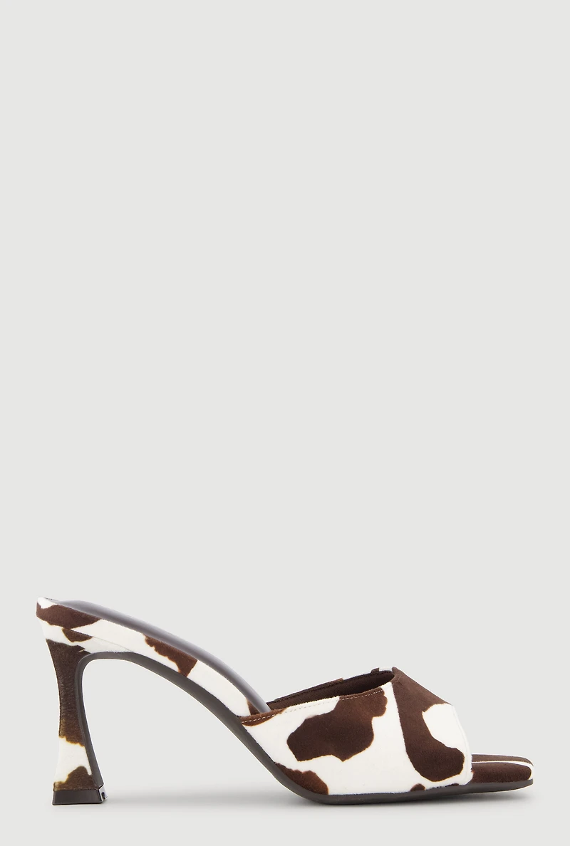 Open Square Toe Spool Heel Mule Sandals