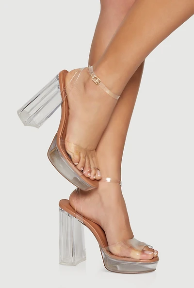 Womens Clear Platform Block Heel Sandals, Clear,