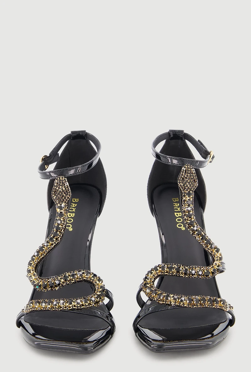 Rhinestone Snake Detail Ankle Strap Ultra High Heels