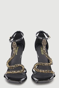 Rhinestone Snake Detail Ankle Strap Ultra High Heels