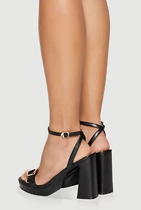 Womens Buckle Band Open Toe Block Heel Sandals, Black, Size 8.5