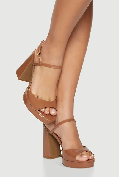 Womens Open Toe Platform Block Heel Sandals, Brown, Size 6