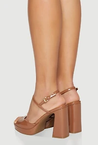 Womens Open Toe Platform Block Heel Sandals, Brown, Size 6