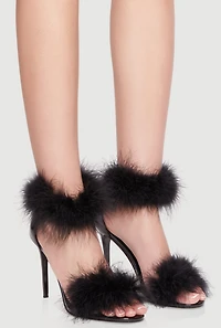 Feather Detail Zip Back Stiletto Sandals