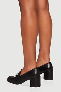 Rhinestone Horsebit Mid Block Heel Loafers