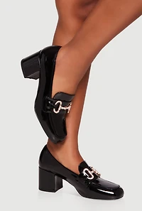 Rhinestone Horsebit Mid Block Heel Loafers