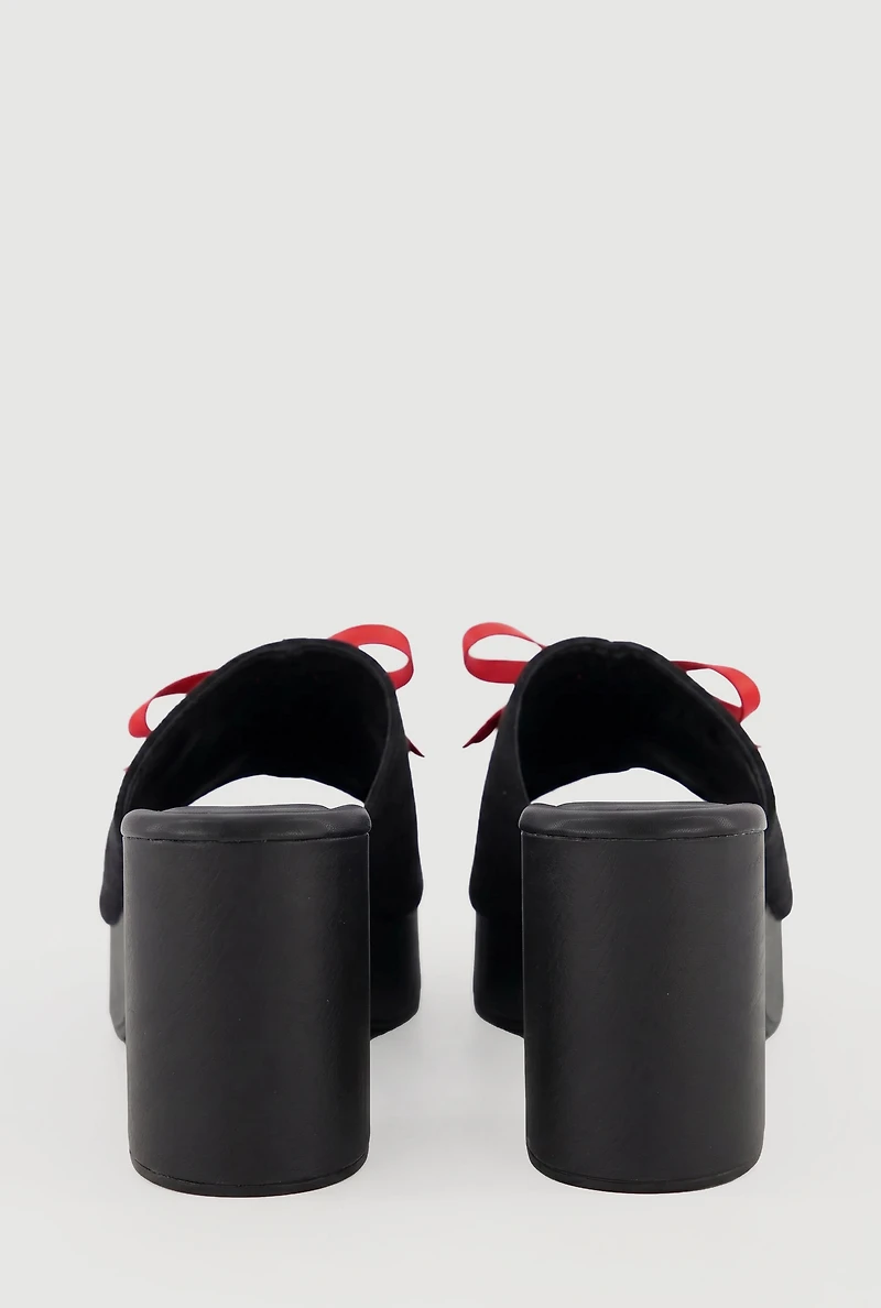 Block Heel Mule Sandals with Bow and Cherry Charm