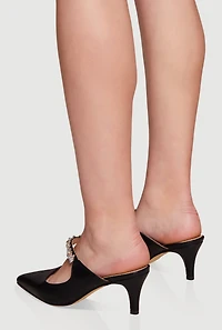 Womens Rhinestone Strap Mid Heel Mules, Black, Size 10
