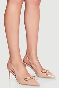Womens Trendy Slingback Bow Pointy Toe Stiletto Pumps, Beige,