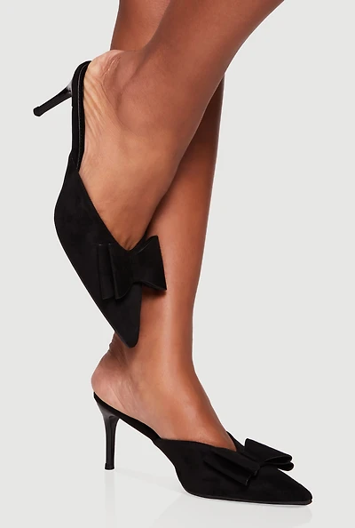 Womens Chic Bow Pointy Toe Stiletto Mules,