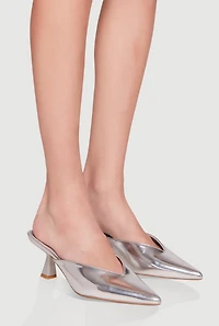 Womens Chic Pointy Toe Mid Heel Mules, Silver, Size 7.5