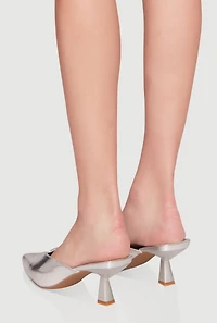 Womens Chic Pointy Toe Mid Heel Mules, Silver,