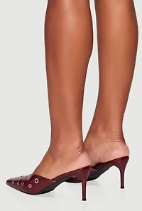Womens Metallic Grommet Pointy Toe Stiletto Mules, Red, Size 7