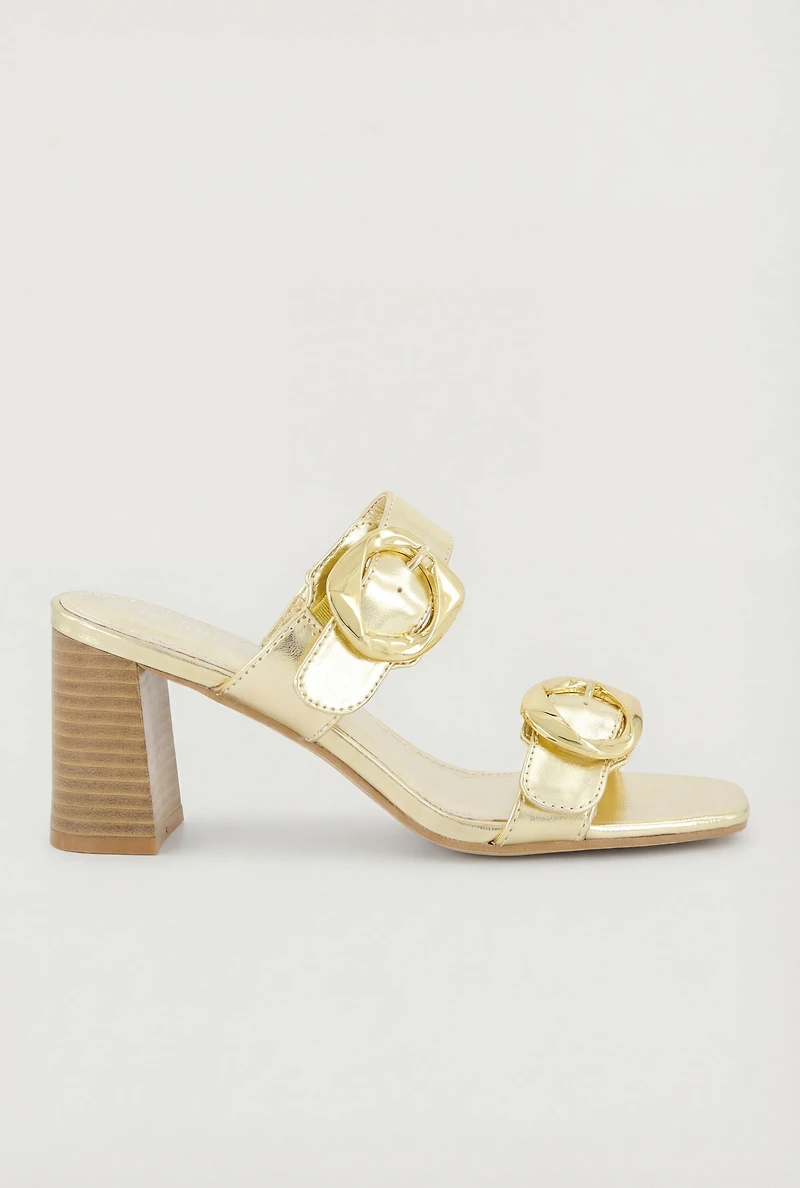 Double Buckle Band Block Heels