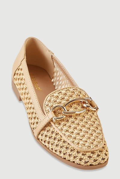 Metallic Detail Woven Almond Toe Loafers