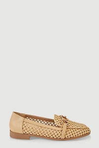 Metallic Detail Woven Almond Toe Loafers