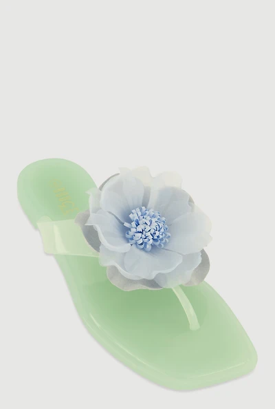 Womens Flower Detail Jelly Thong Sandals, Green, Size 10