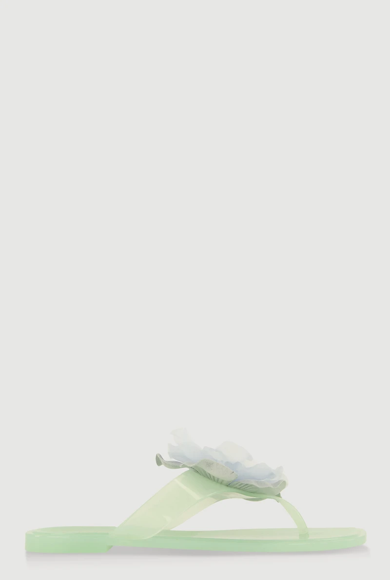 Womens Flower Detail Jelly Thong Sandals, Green,