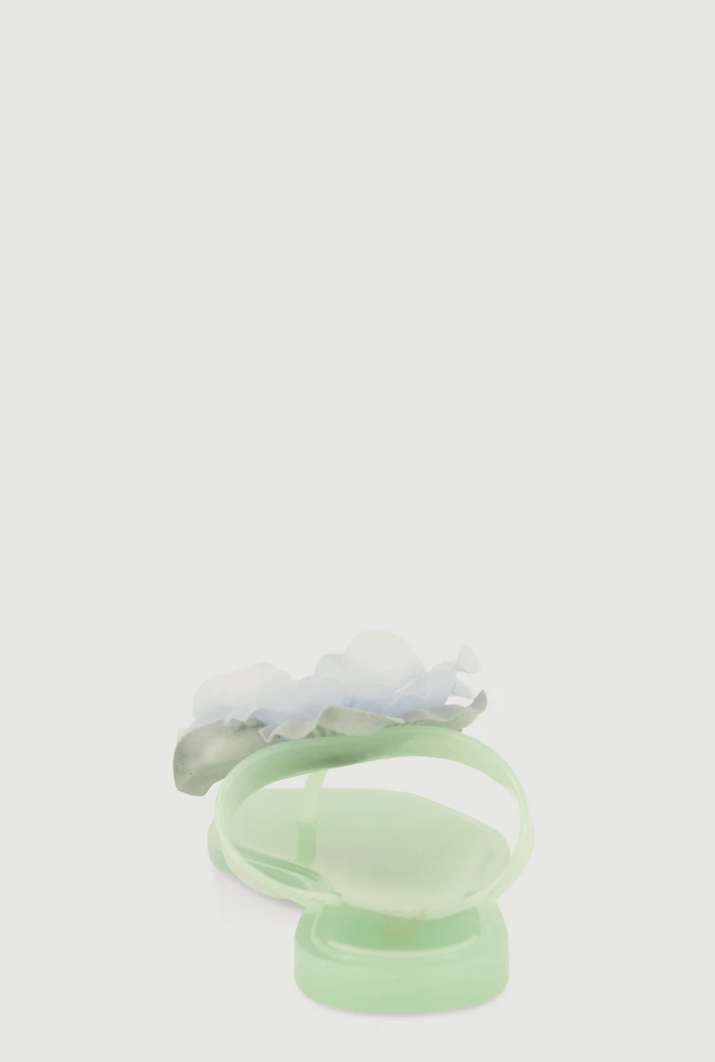 Womens Flower Detail Jelly Thong Sandals, Green,