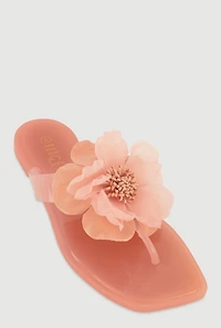 Flower Detail Jelly Thong Sandals