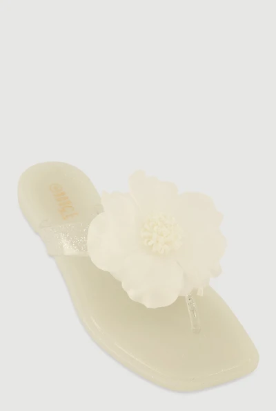 Womens Flower Detail Jelly Thong Sandals,