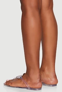 Womens Geometric Pendant Jelly Thong Sandals, Clear, Size 6