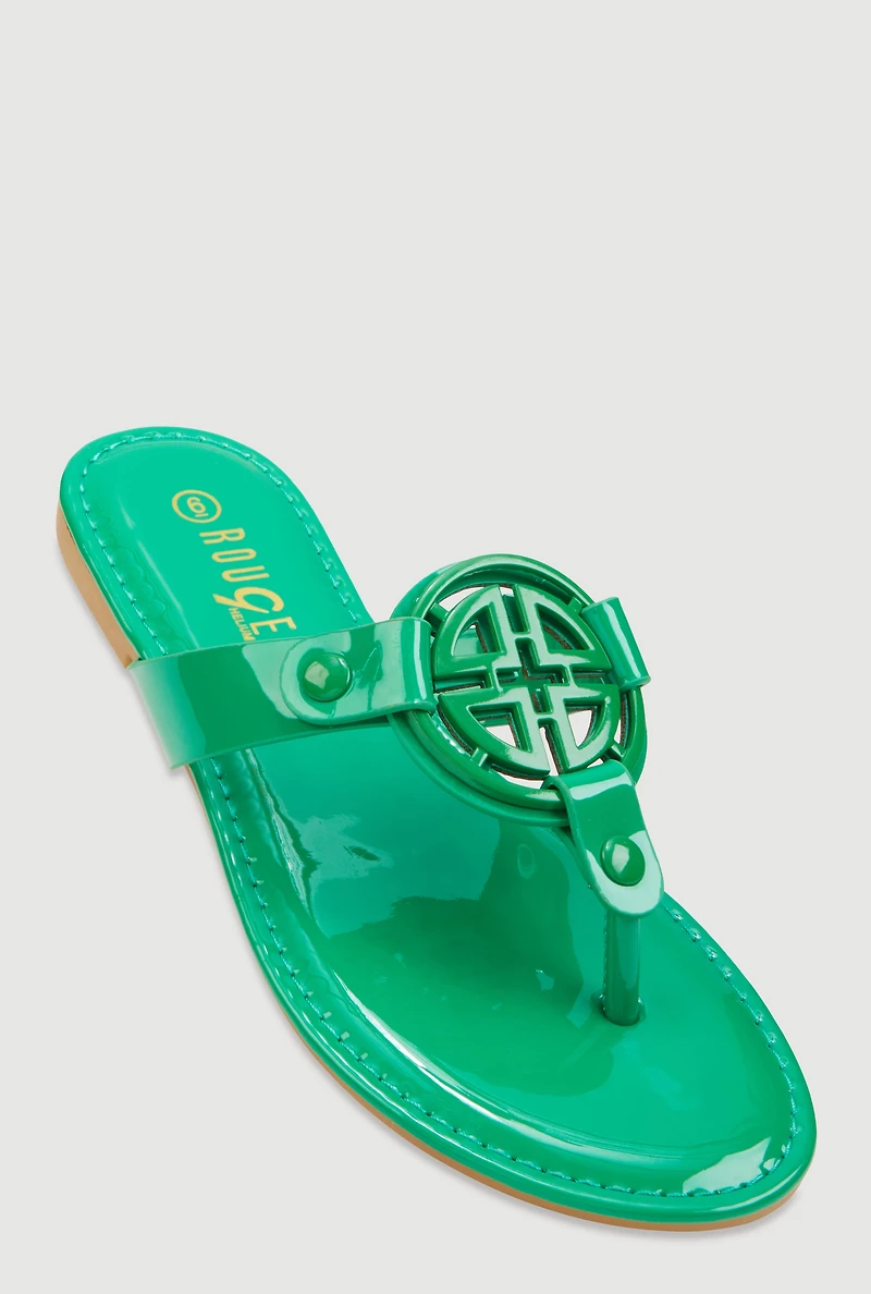 Womens Geometric Pendant Thong Sandals, Green, Size 11