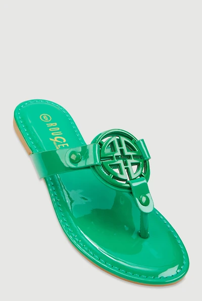 Womens Geometric Pendant Thong Sandals, Green, Size 11