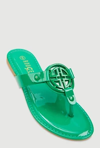 Womens Geometric Pendant Thong Sandals, Green, Size 11