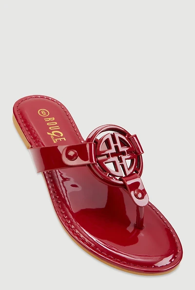 Womens Geometric Pendant Thong Sandals, Red, Size 11
