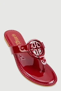 Womens Geometric Pendant Thong Sandals, Red, Size 11