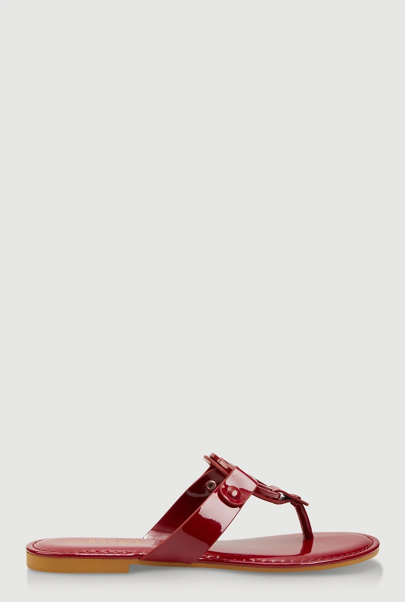 Womens Geometric Pendant Thong Sandals, Red, Size 11