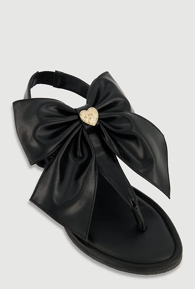 Womens Metallic Heart Bow Corded Thong Sandals,