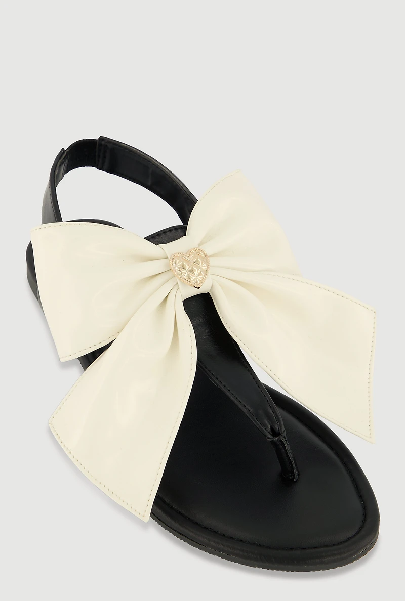 Metallic Heart Bow Corded Thong Sandals