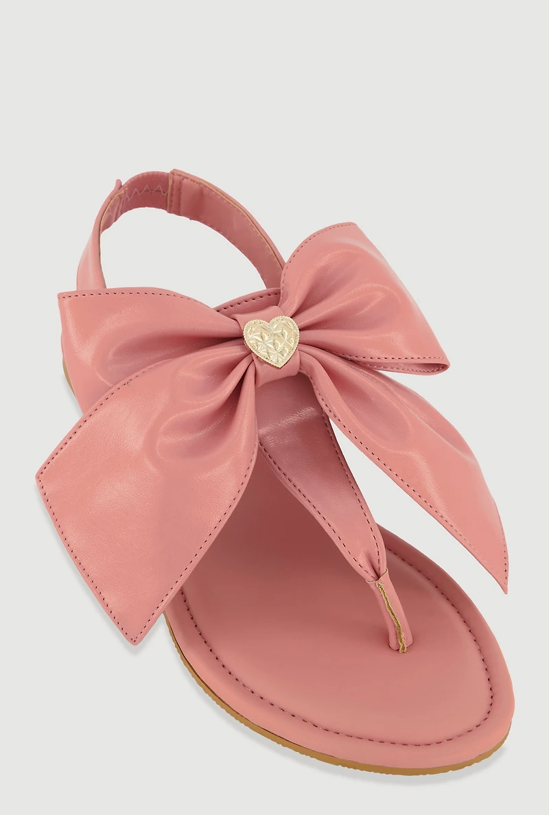 Metallic Heart Bow Corded Thong Sandals
