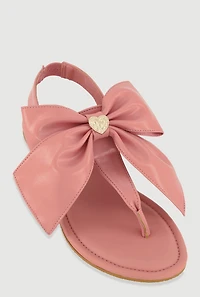 Metallic Heart Bow Corded Thong Sandals
