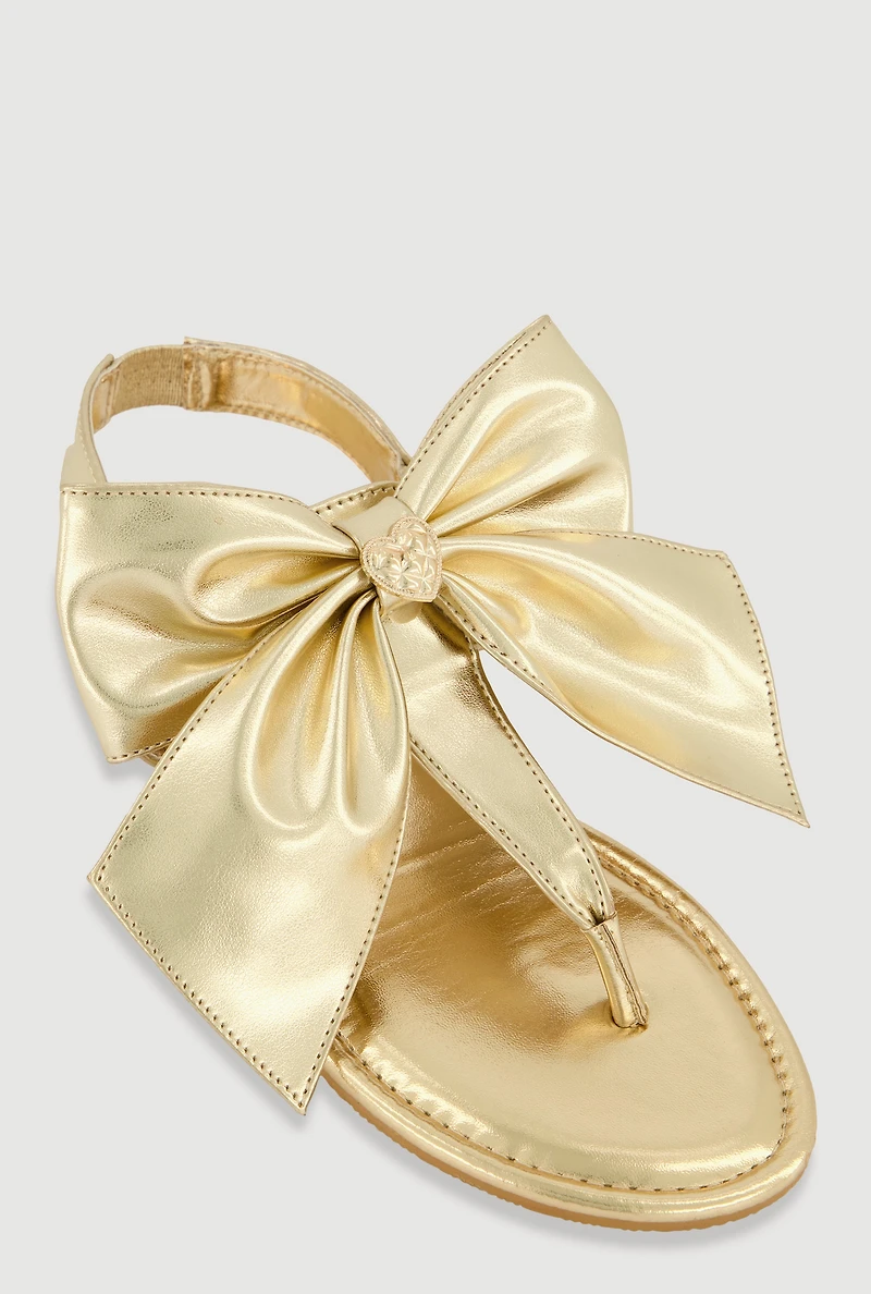Metallic Heart Bow Corded Thong Sandals