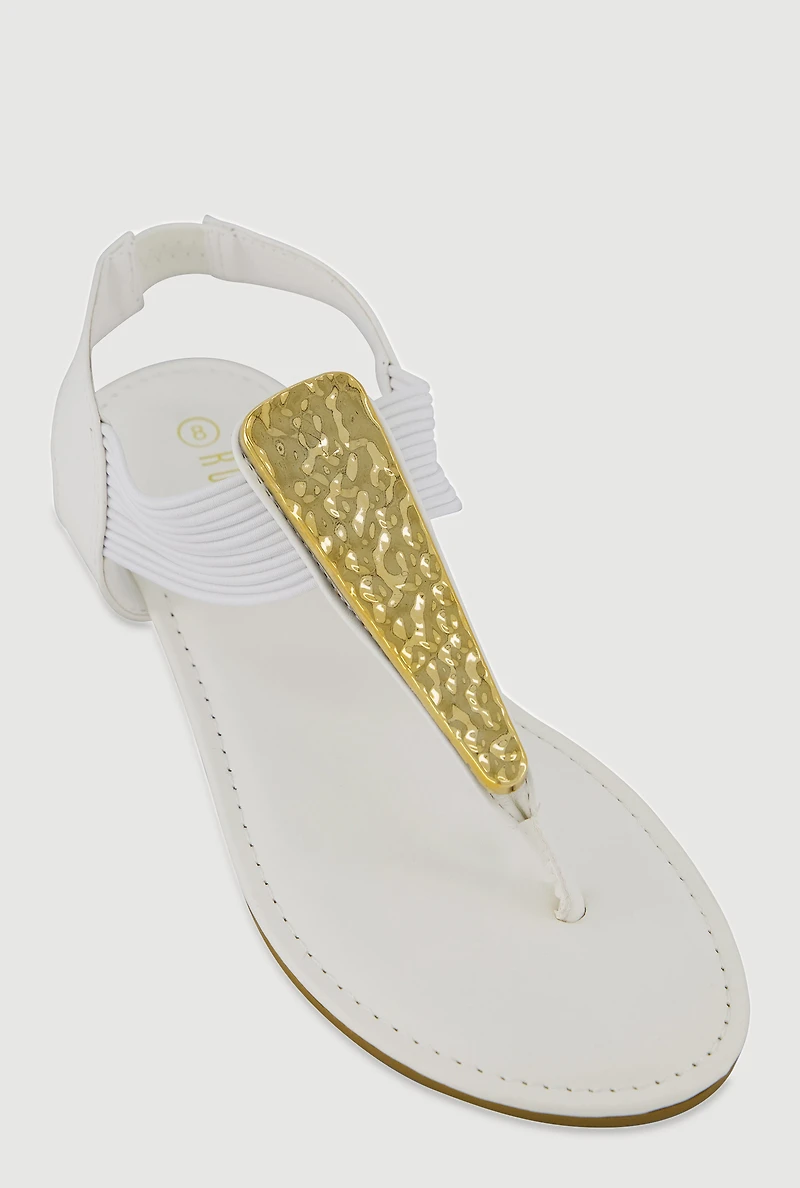 Womens Textured Metallic Pendant Corded Thong Sandals, White, Size 9