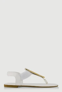 Womens Textured Metallic Pendant Corded Thong Sandals, White, Size 9